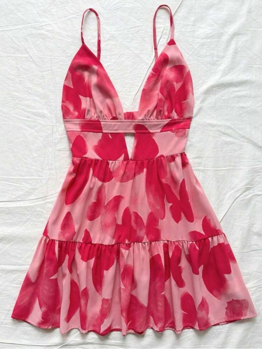 Pink & Hot Pink V-Neck Tiered Sundress